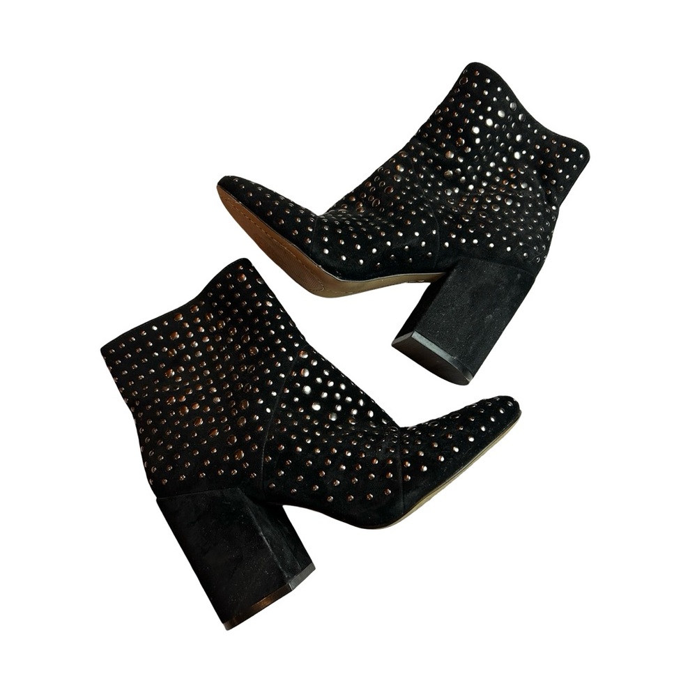 VINCE CAMUTO Drista Black Suede Studded Heeled Boots